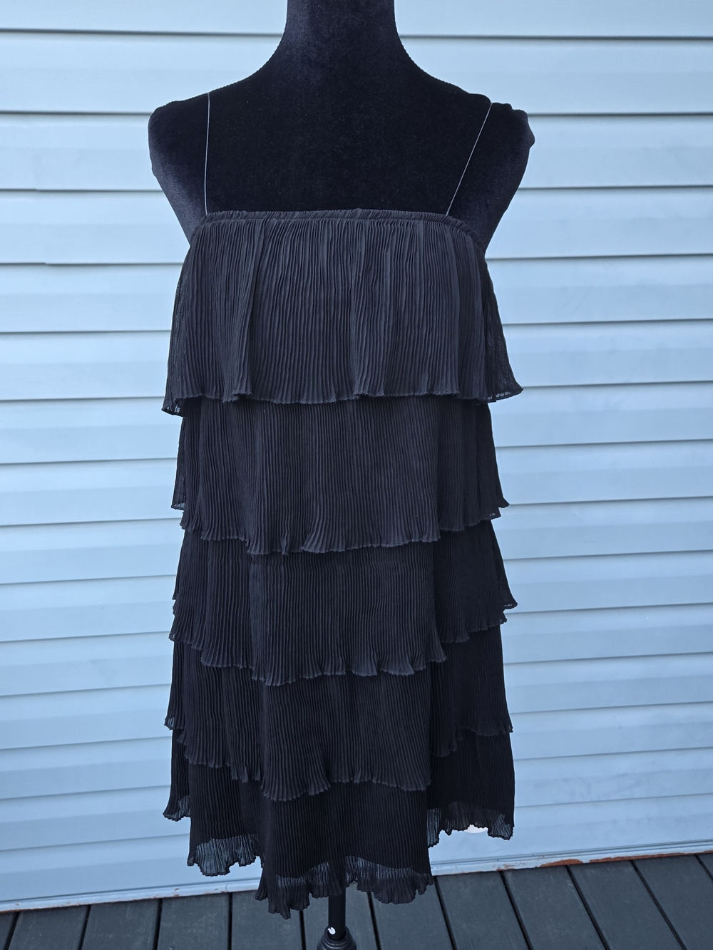 SHEIN VCAY Black Pleated Tiered Cami Mini Dress NWT Size XS / US 2